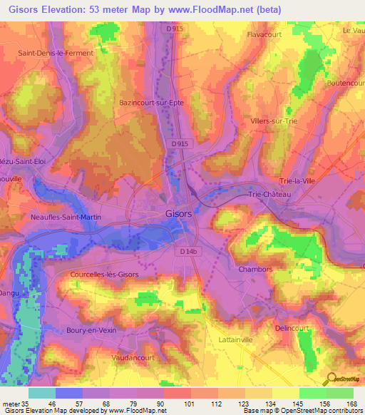 Gisors,France Elevation Map