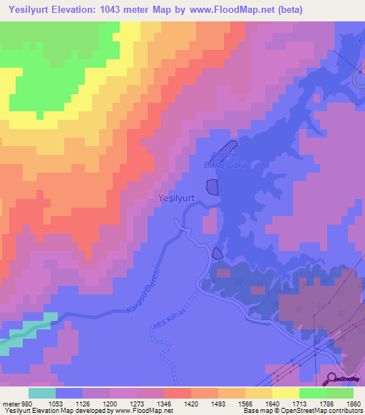 Yesilyurt,Turkey Elevation Map