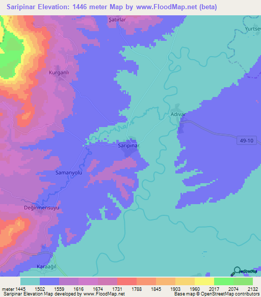 Saripinar,Turkey Elevation Map