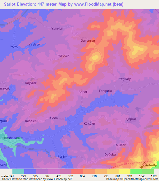 Sariot,Turkey Elevation Map