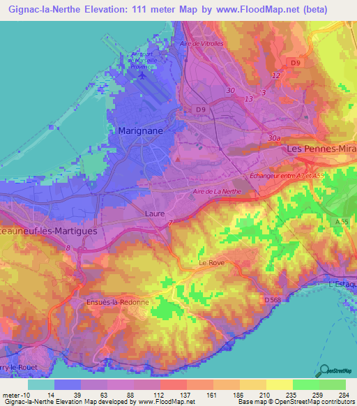 Gignac-la-Nerthe,France Elevation Map