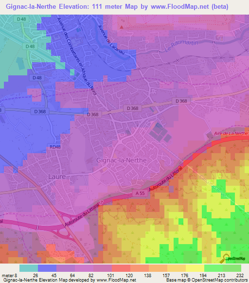 Gignac-la-Nerthe,France Elevation Map