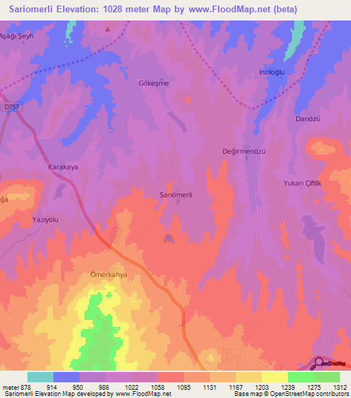 Sariomerli,Turkey Elevation Map