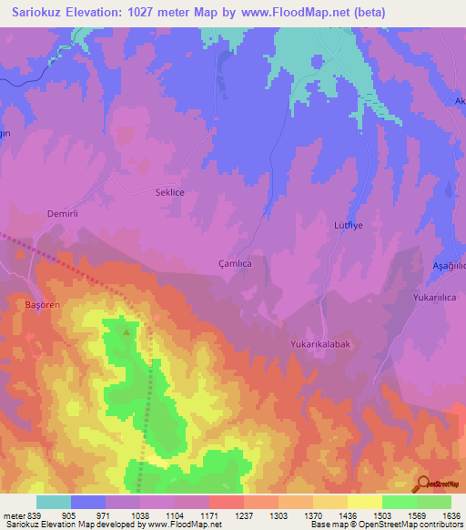 Sariokuz,Turkey Elevation Map