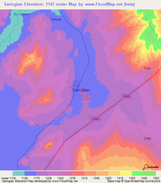 Sarioglan,Turkey Elevation Map