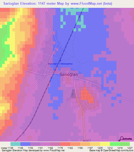 Sarioglan,Turkey Elevation Map