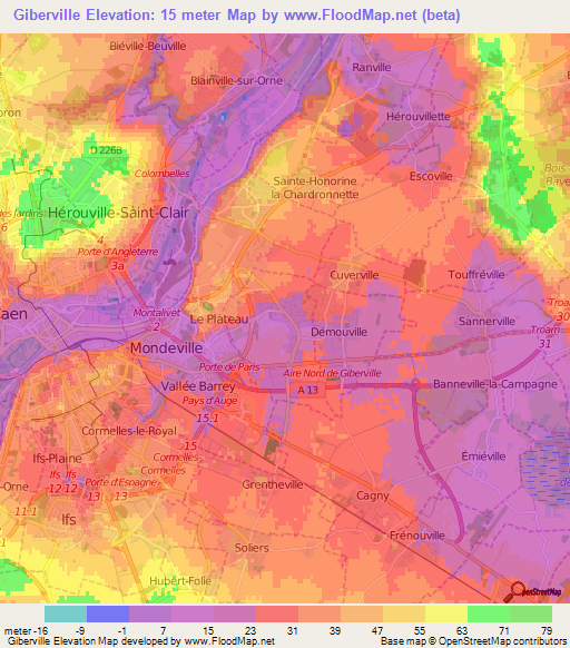 Giberville,France Elevation Map