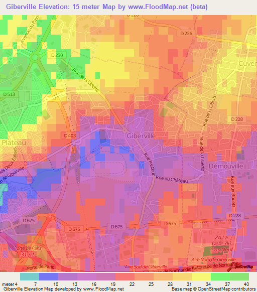 Giberville,France Elevation Map