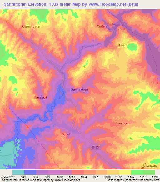 Sarininoren,Turkey Elevation Map