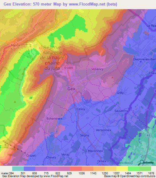 Gex,France Elevation Map