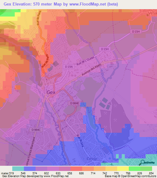 Gex,France Elevation Map