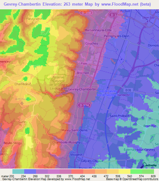 Gevrey-Chambertin,France Elevation Map