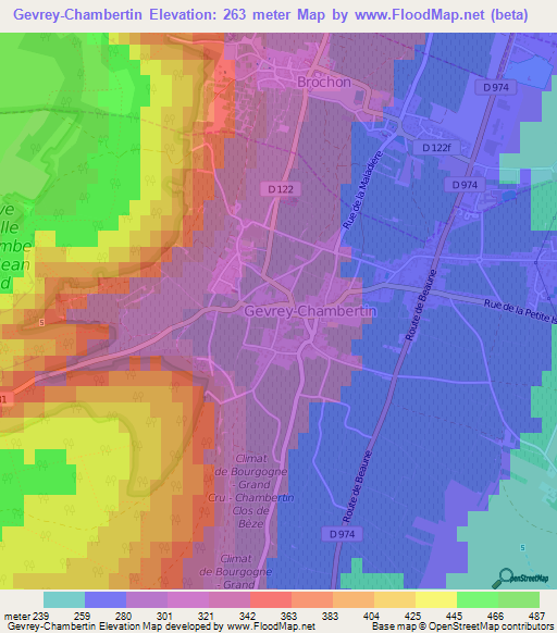 Gevrey-Chambertin,France Elevation Map