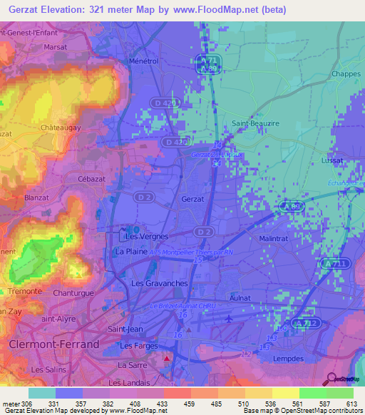 Gerzat,France Elevation Map