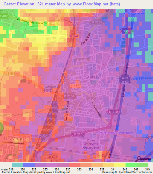 Gerzat,France Elevation Map