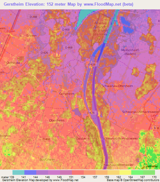 Gerstheim,France Elevation Map