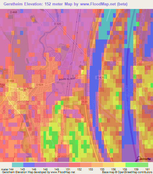 Gerstheim,France Elevation Map