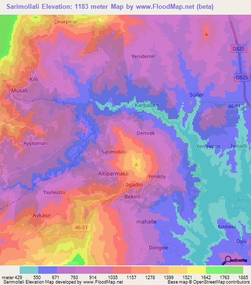 Sarimollali,Turkey Elevation Map