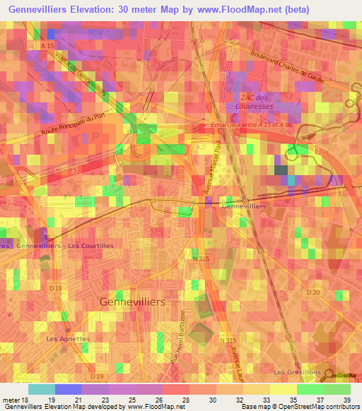 Gennevilliers,France Elevation Map