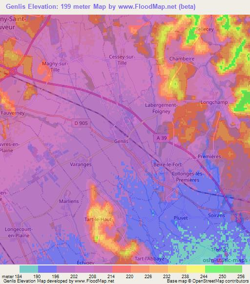 Genlis,France Elevation Map