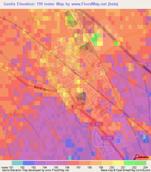 Genlis,France Elevation Map