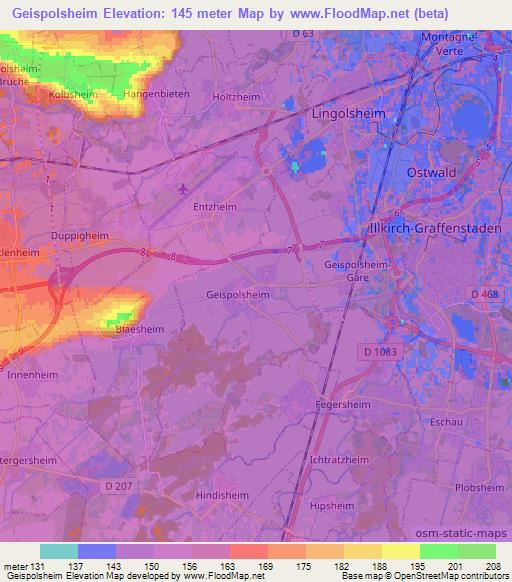 Geispolsheim,France Elevation Map