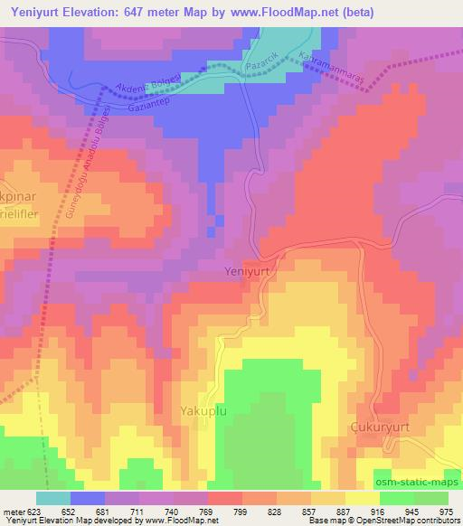 Yeniyurt,Turkey Elevation Map