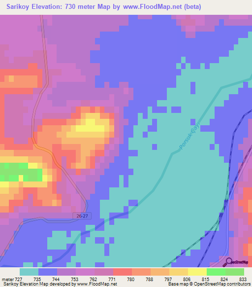 Sarikoy,Turkey Elevation Map