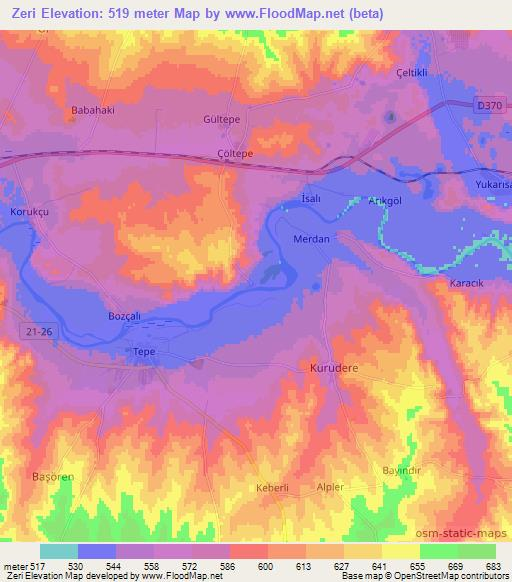 Zeri,Turkey Elevation Map