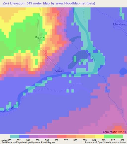 Zeri,Turkey Elevation Map