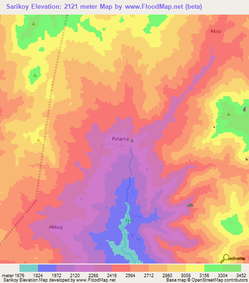 Sarikoy,Turkey Elevation Map