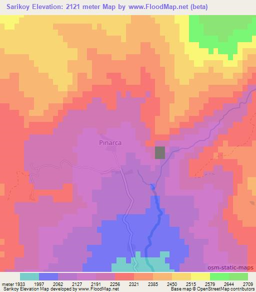 Sarikoy,Turkey Elevation Map