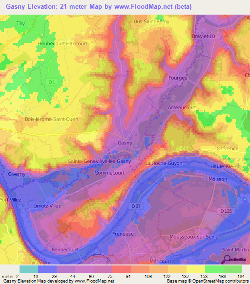 Gasny,France Elevation Map