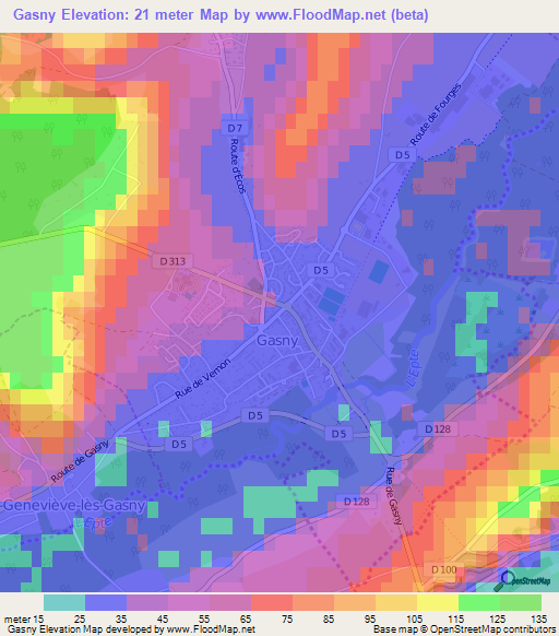 Gasny,France Elevation Map