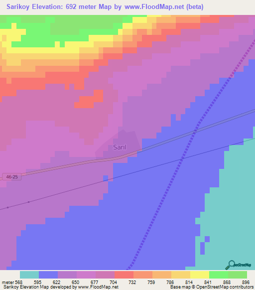 Sarikoy,Turkey Elevation Map