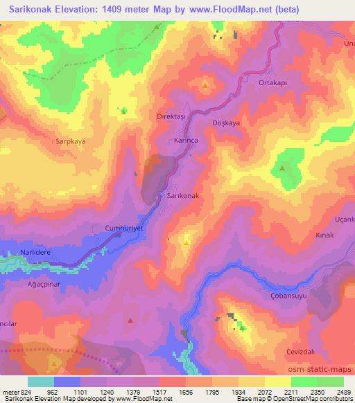 Sarikonak,Turkey Elevation Map