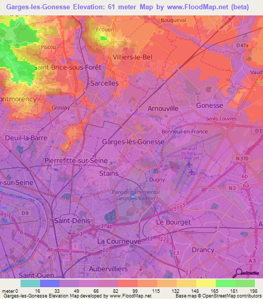 Garges-les-Gonesse,France Elevation Map