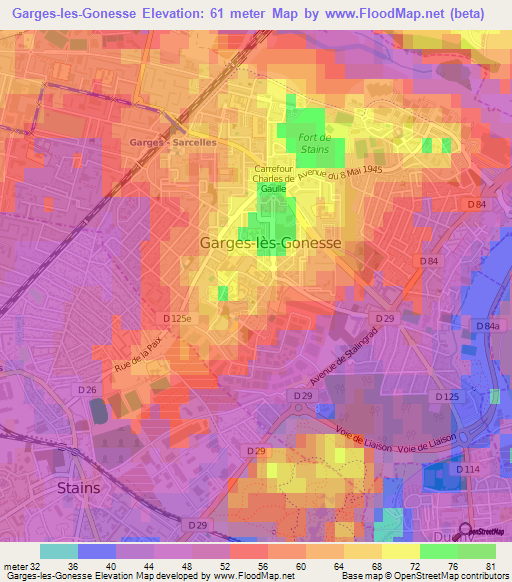 Garges-les-Gonesse,France Elevation Map