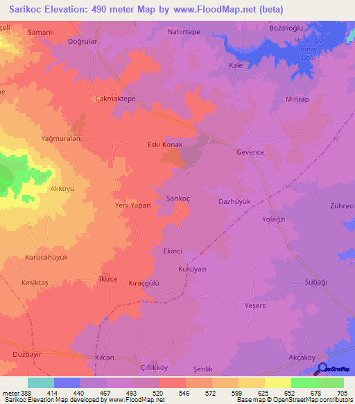 Sarikoc,Turkey Elevation Map