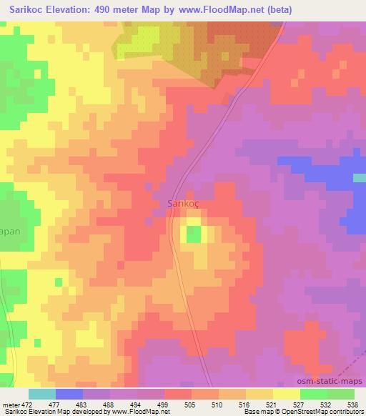 Sarikoc,Turkey Elevation Map