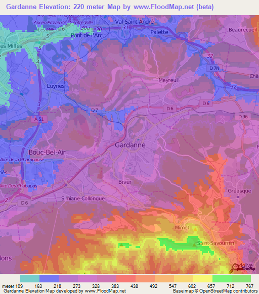 Gardanne,France Elevation Map