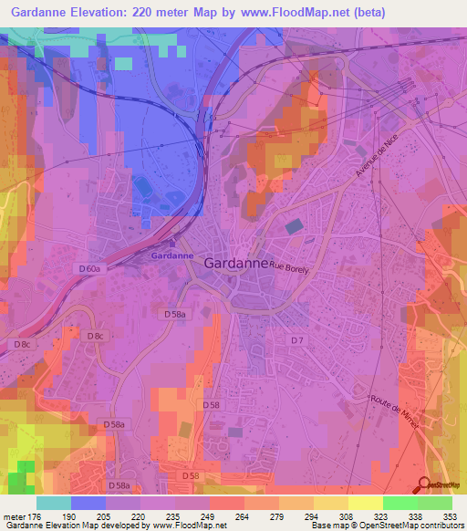 Gardanne,France Elevation Map