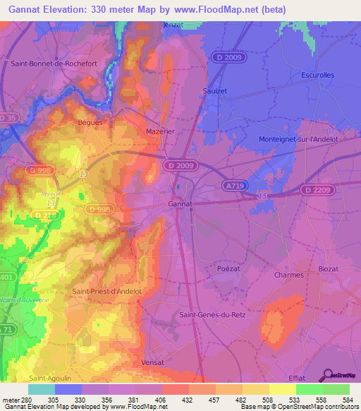 Gannat,France Elevation Map