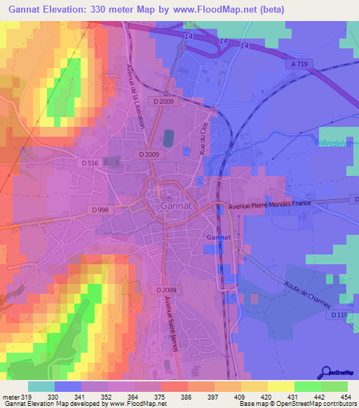 Gannat,France Elevation Map