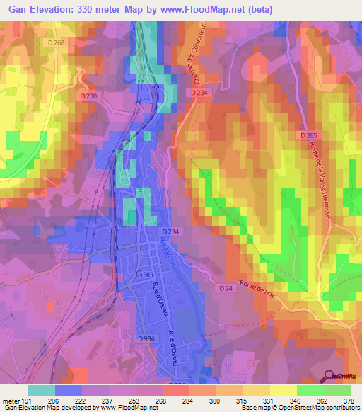 Gan,France Elevation Map