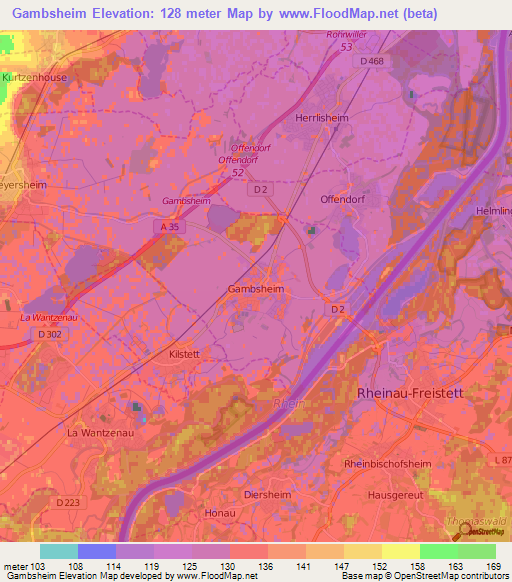 Gambsheim,France Elevation Map