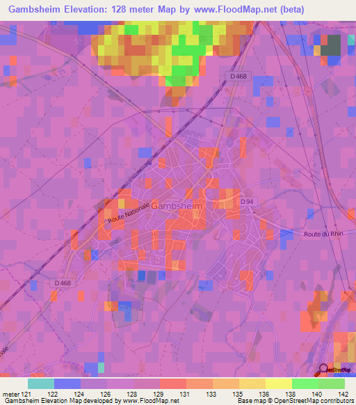 Gambsheim,France Elevation Map