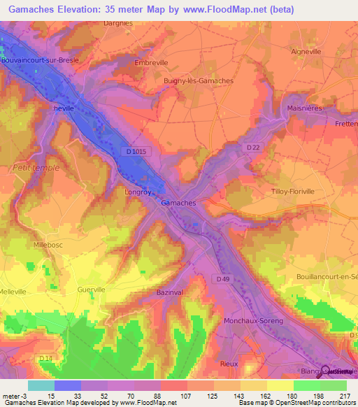 Gamaches,France Elevation Map