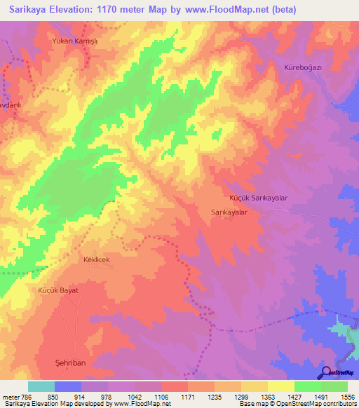 Sarikaya,Turkey Elevation Map