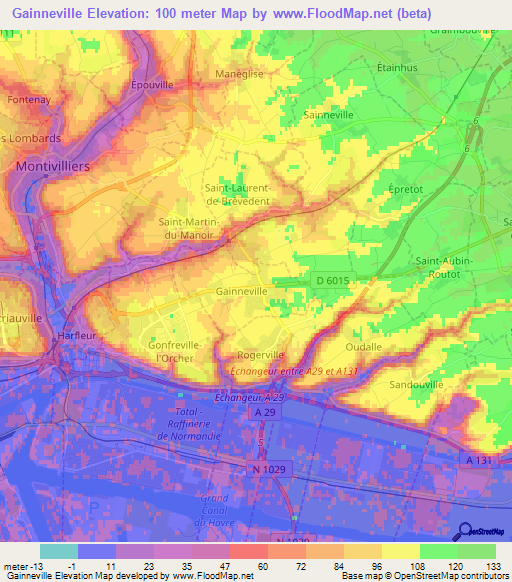 Gainneville,France Elevation Map